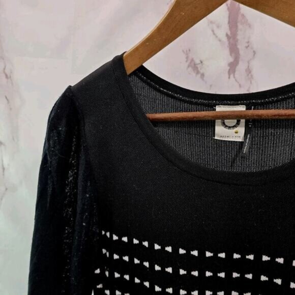 Anthropologie Dress Womens Medium Black White Knit Sweater Geo Dot Akemi - Picture 2 of 12